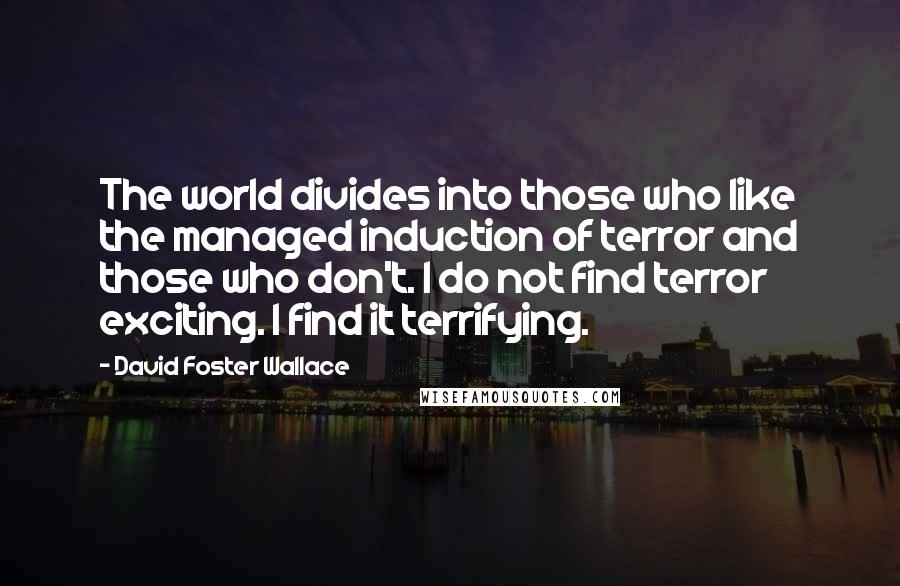 David Foster Wallace Quotes: The world divides into those who like the managed induction of terror and those who don't. I do not find terror exciting. I find it terrifying.