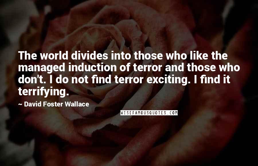 David Foster Wallace Quotes: The world divides into those who like the managed induction of terror and those who don't. I do not find terror exciting. I find it terrifying.