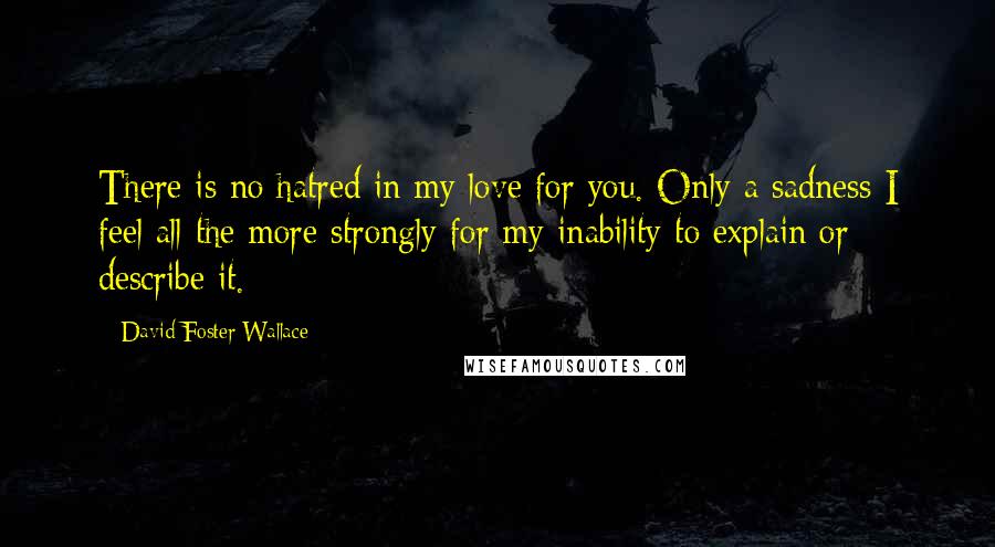 David Foster Wallace Quotes: There is no hatred in my love for you. Only a sadness I feel all the more strongly for my inability to explain or describe it.