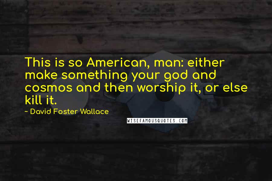 David Foster Wallace Quotes: This is so American, man: either make something your god and cosmos and then worship it, or else kill it.