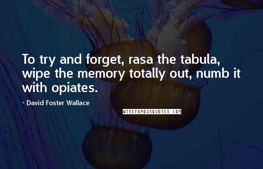 David Foster Wallace Quotes: To try and forget, rasa the tabula, wipe the memory totally out, numb it with opiates.