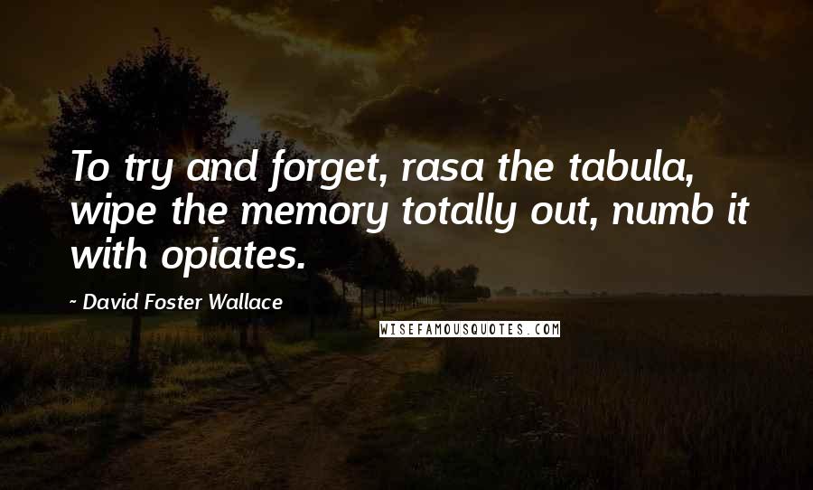 David Foster Wallace Quotes: To try and forget, rasa the tabula, wipe the memory totally out, numb it with opiates.