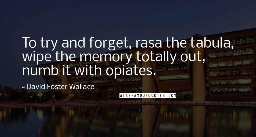 David Foster Wallace Quotes: To try and forget, rasa the tabula, wipe the memory totally out, numb it with opiates.