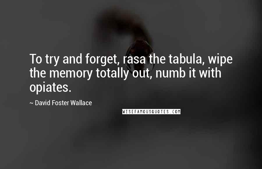 David Foster Wallace Quotes: To try and forget, rasa the tabula, wipe the memory totally out, numb it with opiates.