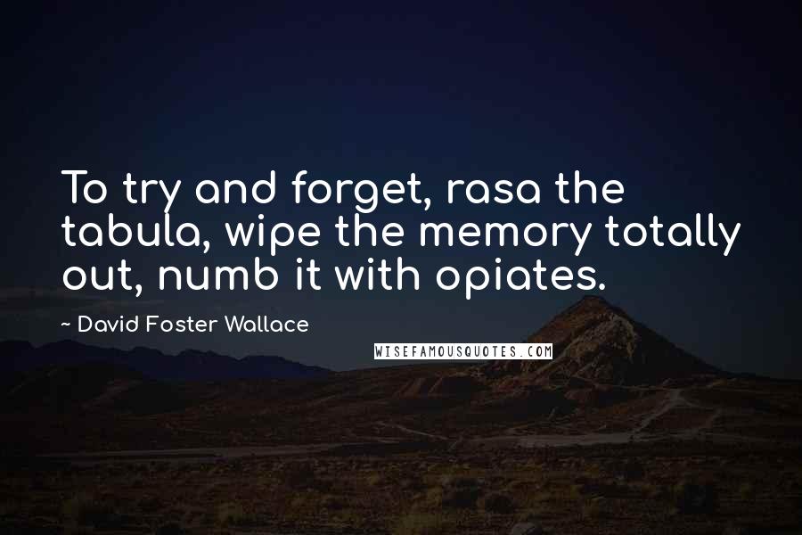 David Foster Wallace Quotes: To try and forget, rasa the tabula, wipe the memory totally out, numb it with opiates.