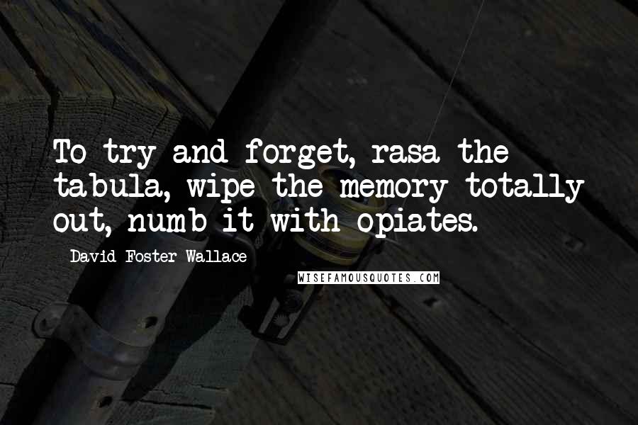 David Foster Wallace Quotes: To try and forget, rasa the tabula, wipe the memory totally out, numb it with opiates.