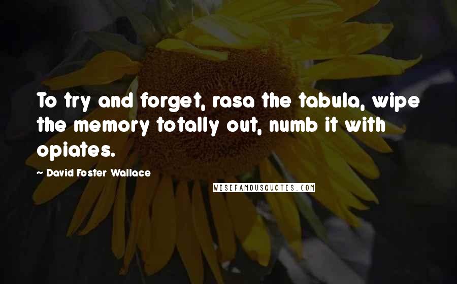 David Foster Wallace Quotes: To try and forget, rasa the tabula, wipe the memory totally out, numb it with opiates.