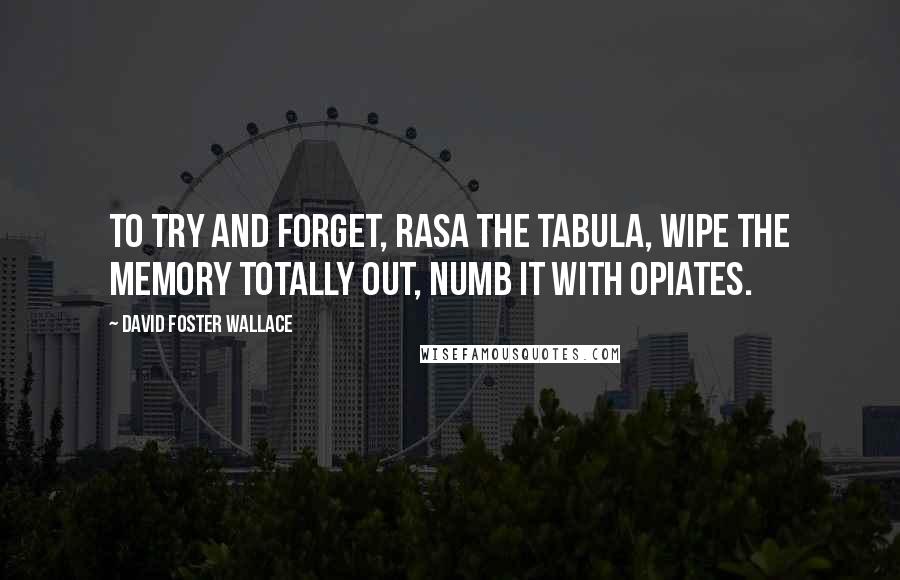 David Foster Wallace Quotes: To try and forget, rasa the tabula, wipe the memory totally out, numb it with opiates.