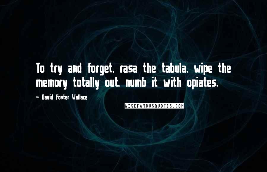 David Foster Wallace Quotes: To try and forget, rasa the tabula, wipe the memory totally out, numb it with opiates.