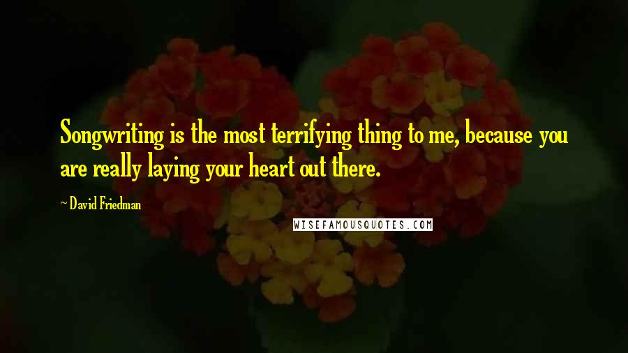 David Friedman Quotes: Songwriting is the most terrifying thing to me, because you are really laying your heart out there.