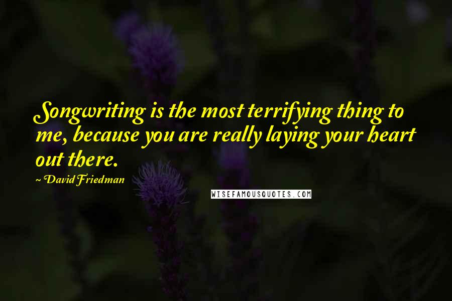 David Friedman Quotes: Songwriting is the most terrifying thing to me, because you are really laying your heart out there.