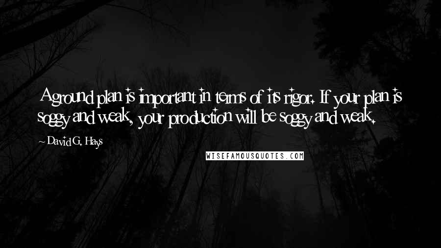 David G. Hays Quotes: A ground plan is important in terms of its rigor. If your plan is soggy and weak, your production will be soggy and weak.