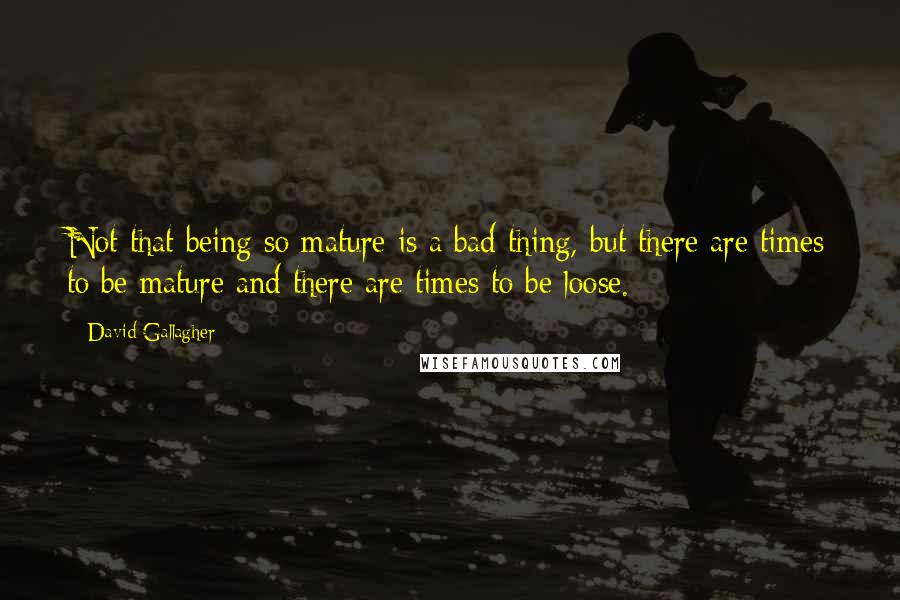 David Gallagher Quotes: Not that being so mature is a bad thing, but there are times to be mature and there are times to be loose.