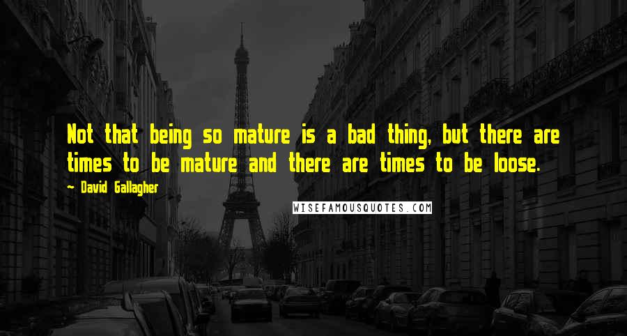 David Gallagher Quotes: Not that being so mature is a bad thing, but there are times to be mature and there are times to be loose.