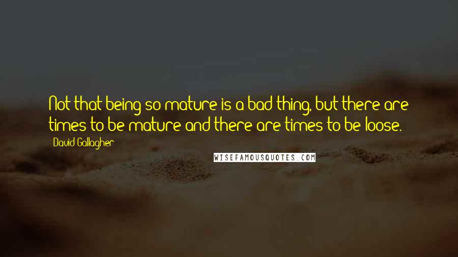 David Gallagher Quotes: Not that being so mature is a bad thing, but there are times to be mature and there are times to be loose.