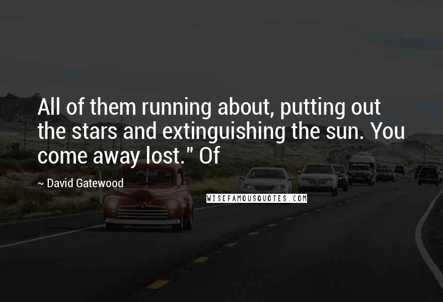 David Gatewood Quotes: All of them running about, putting out the stars and extinguishing the sun. You come away lost." Of