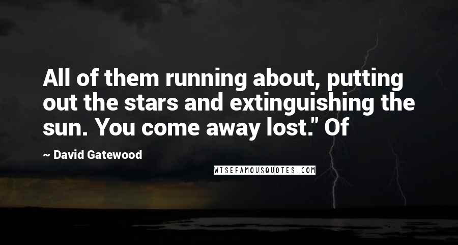 David Gatewood Quotes: All of them running about, putting out the stars and extinguishing the sun. You come away lost." Of