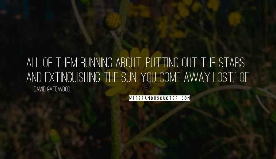 David Gatewood Quotes: All of them running about, putting out the stars and extinguishing the sun. You come away lost." Of