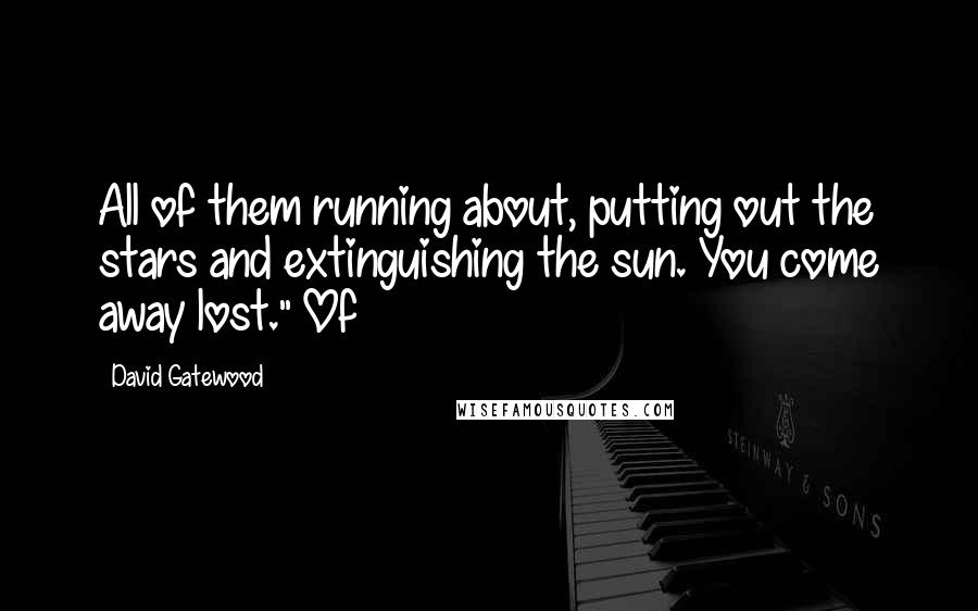 David Gatewood Quotes: All of them running about, putting out the stars and extinguishing the sun. You come away lost." Of