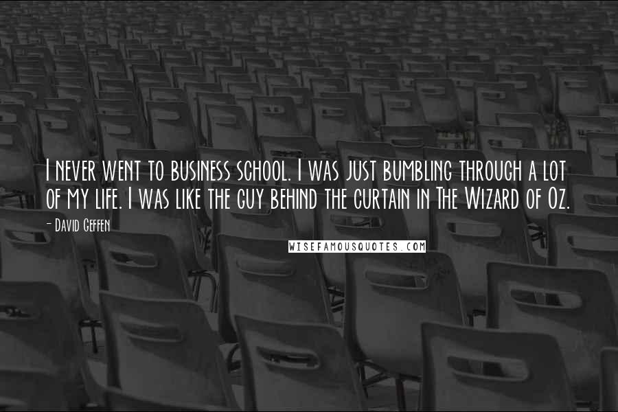 David Geffen Quotes: I never went to business school. I was just bumbling through a lot of my life. I was like the guy behind the curtain in The Wizard of Oz.