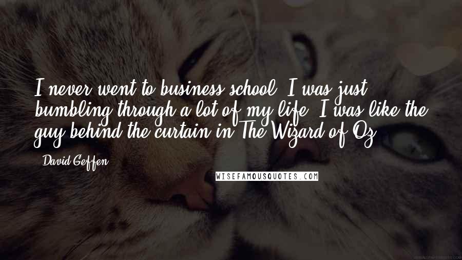 David Geffen Quotes: I never went to business school. I was just bumbling through a lot of my life. I was like the guy behind the curtain in The Wizard of Oz.