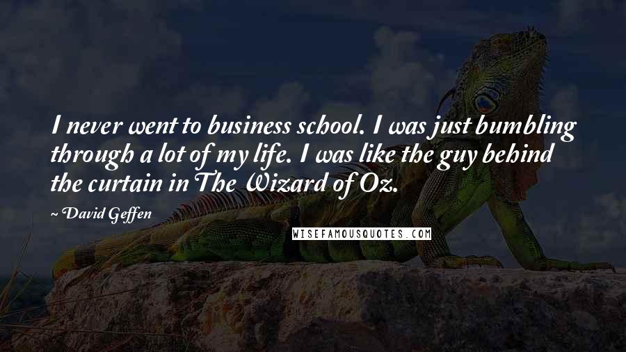 David Geffen Quotes: I never went to business school. I was just bumbling through a lot of my life. I was like the guy behind the curtain in The Wizard of Oz.