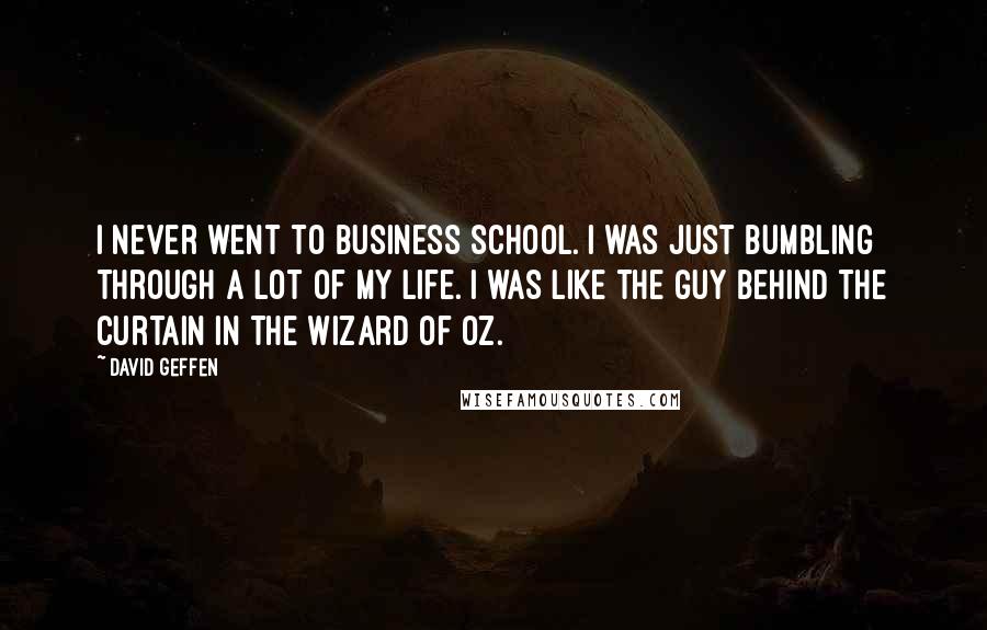 David Geffen Quotes: I never went to business school. I was just bumbling through a lot of my life. I was like the guy behind the curtain in The Wizard of Oz.
