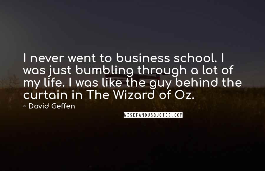 David Geffen Quotes: I never went to business school. I was just bumbling through a lot of my life. I was like the guy behind the curtain in The Wizard of Oz.
