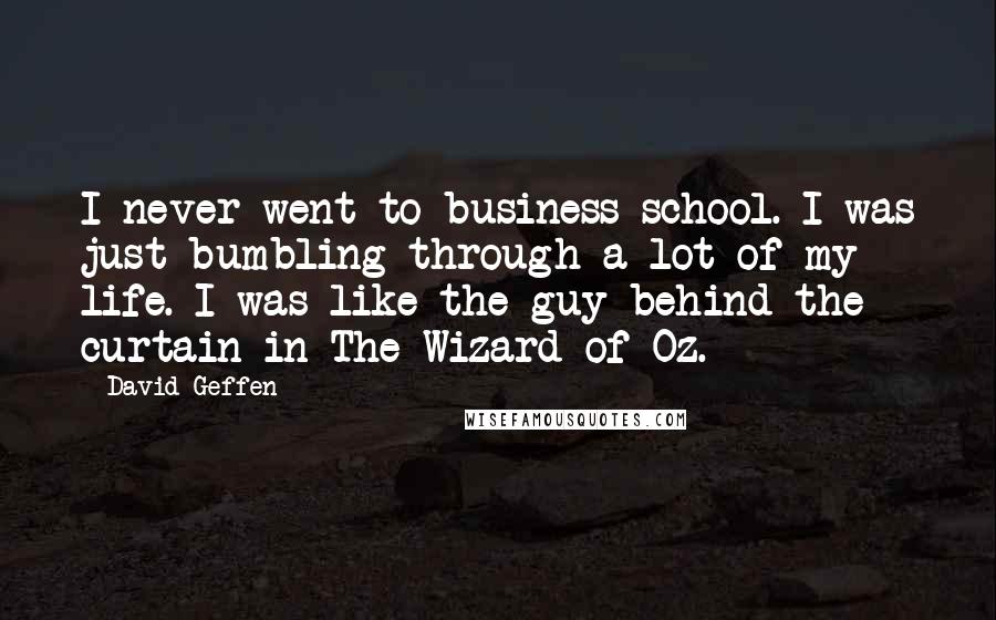 David Geffen Quotes: I never went to business school. I was just bumbling through a lot of my life. I was like the guy behind the curtain in The Wizard of Oz.