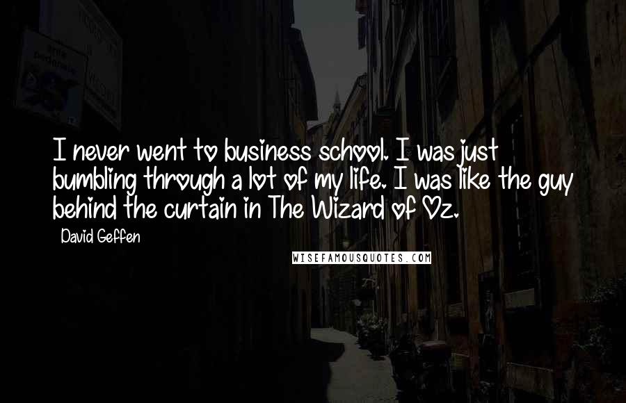 David Geffen Quotes: I never went to business school. I was just bumbling through a lot of my life. I was like the guy behind the curtain in The Wizard of Oz.