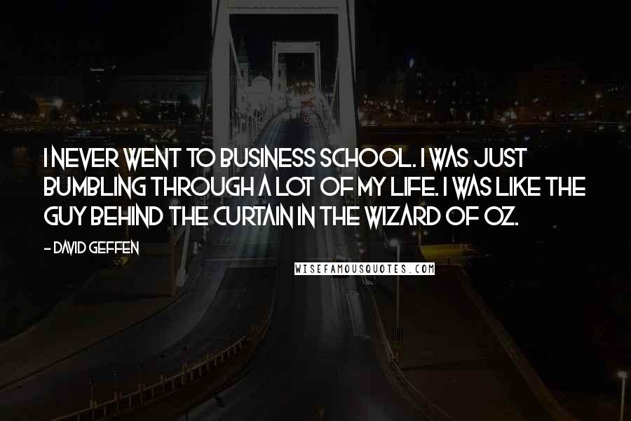 David Geffen Quotes: I never went to business school. I was just bumbling through a lot of my life. I was like the guy behind the curtain in The Wizard of Oz.