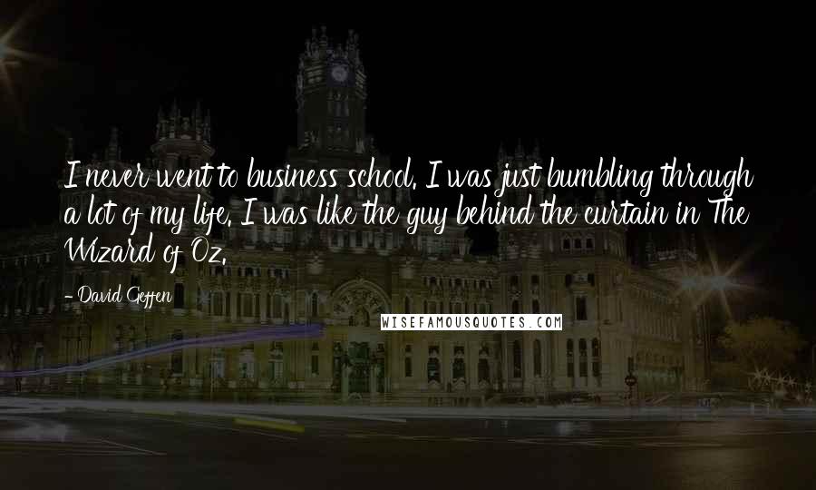 David Geffen Quotes: I never went to business school. I was just bumbling through a lot of my life. I was like the guy behind the curtain in The Wizard of Oz.