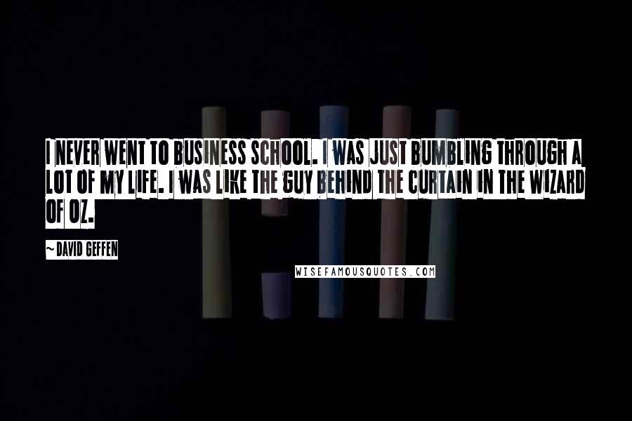 David Geffen Quotes: I never went to business school. I was just bumbling through a lot of my life. I was like the guy behind the curtain in The Wizard of Oz.