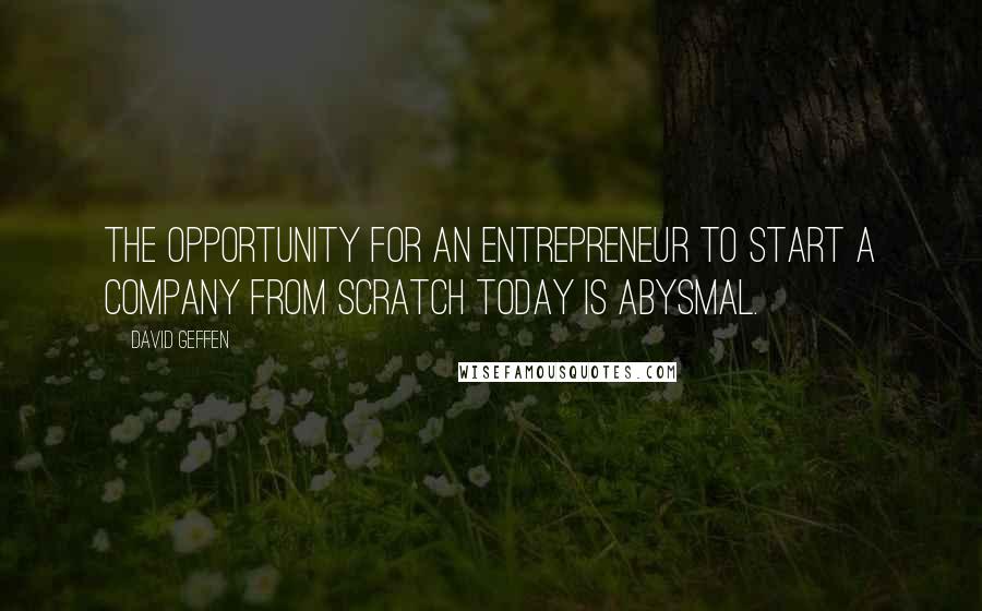 David Geffen Quotes: The opportunity for an entrepreneur to start a company from scratch today is abysmal.