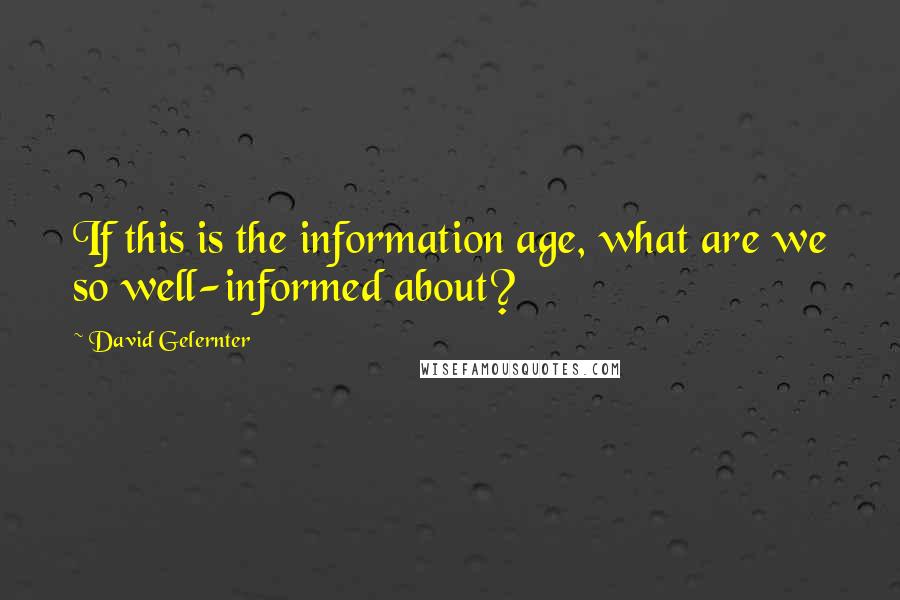 David Gelernter Quotes: If this is the information age, what are we so well-informed about?