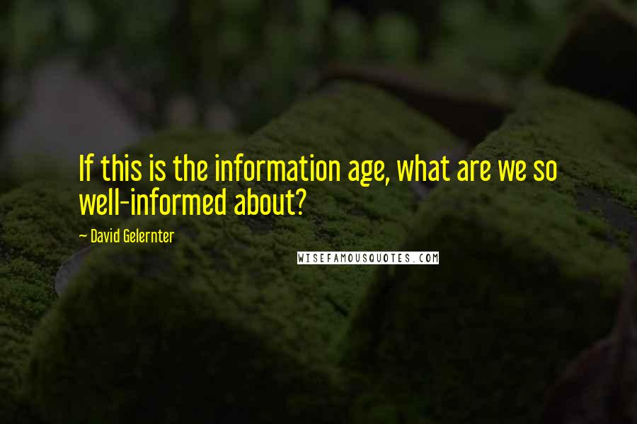 David Gelernter Quotes: If this is the information age, what are we so well-informed about?