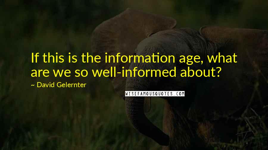 David Gelernter Quotes: If this is the information age, what are we so well-informed about?