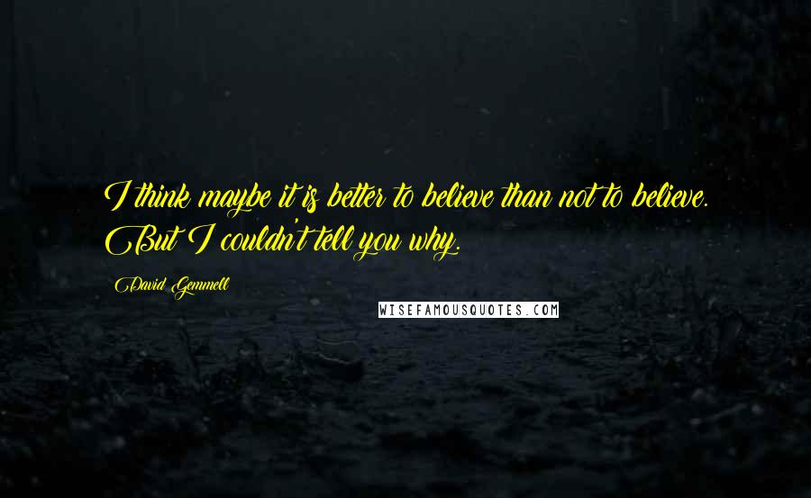 David Gemmell Quotes: I think maybe it is better to believe than not to believe. But I couldn't tell you why.