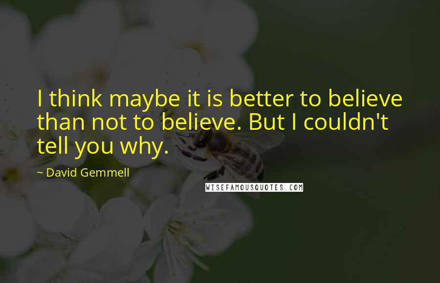 David Gemmell Quotes: I think maybe it is better to believe than not to believe. But I couldn't tell you why.