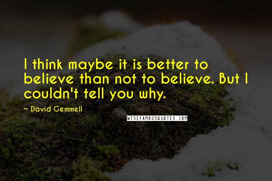 David Gemmell Quotes: I think maybe it is better to believe than not to believe. But I couldn't tell you why.