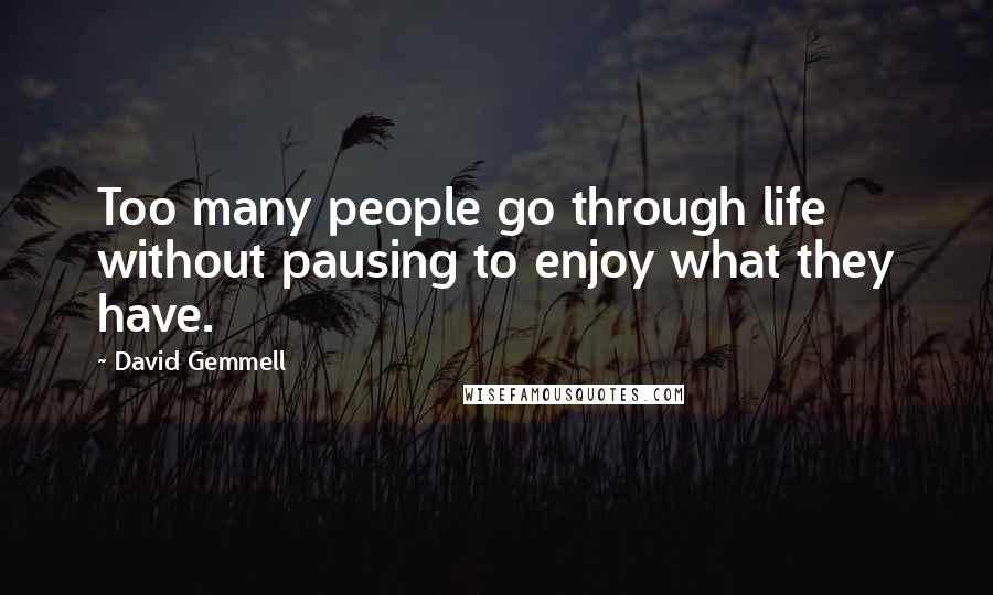 David Gemmell Quotes: Too many people go through life without pausing to enjoy what they have.