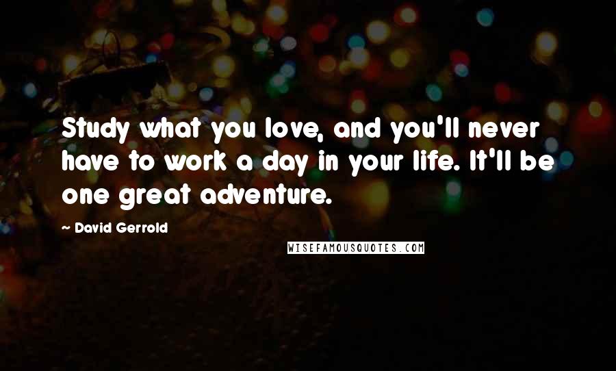 David Gerrold Quotes: Study what you love, and you'll never have to work a day in your life. It'll be one great adventure.