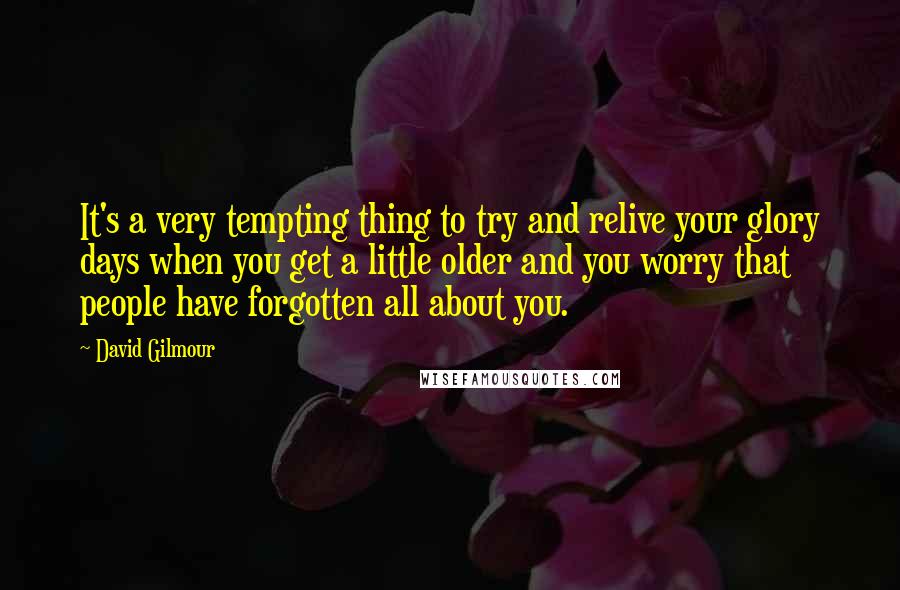 David Gilmour Quotes: It's a very tempting thing to try and relive your glory days when you get a little older and you worry that people have forgotten all about you.