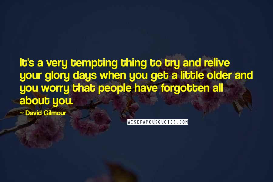 David Gilmour Quotes: It's a very tempting thing to try and relive your glory days when you get a little older and you worry that people have forgotten all about you.