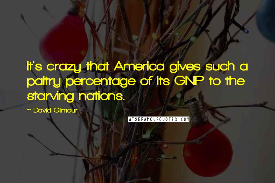 David Gilmour Quotes: It's crazy that America gives such a paltry percentage of its GNP to the starving nations.