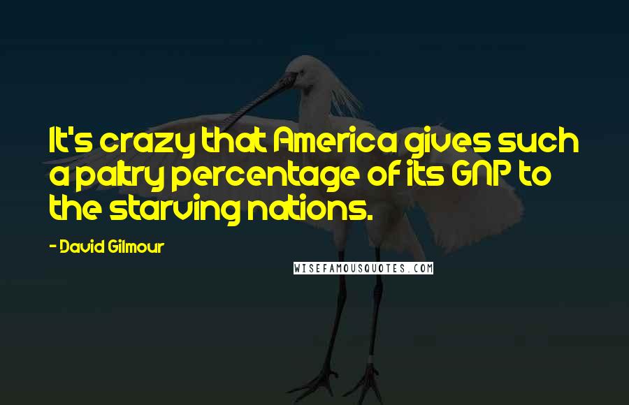 David Gilmour Quotes: It's crazy that America gives such a paltry percentage of its GNP to the starving nations.