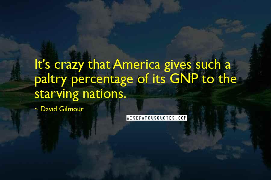 David Gilmour Quotes: It's crazy that America gives such a paltry percentage of its GNP to the starving nations.