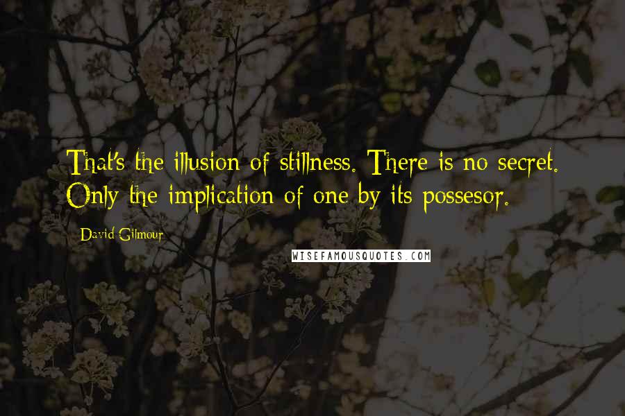 David Gilmour Quotes: That's the illusion of stillness. There is no secret. Only the implication of one by its possesor.