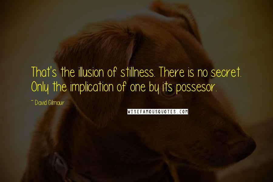 David Gilmour Quotes: That's the illusion of stillness. There is no secret. Only the implication of one by its possesor.