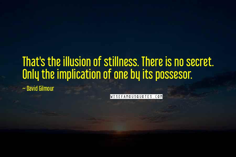 David Gilmour Quotes: That's the illusion of stillness. There is no secret. Only the implication of one by its possesor.